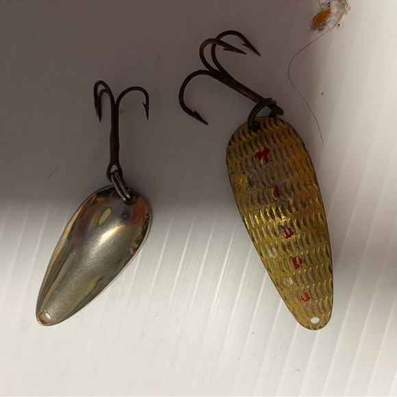 Antique fishing lures, Heddon in package, Krocodile, BENO, wonder lure.With case - Picture 10 of 11